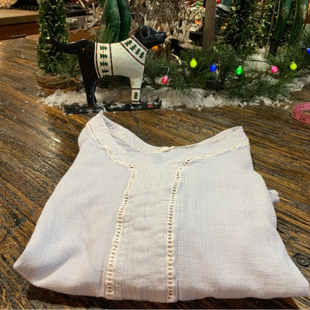 GAP long sleeve blouse Light Blue Striped Open Lace Detailing Ruffles XL Boho - Picture 9 of 16
